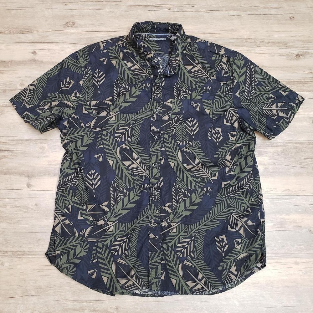 Michael Bastian Shirt Mens Large Blue Leaf Floral Short Sleeve Button Up Casual
